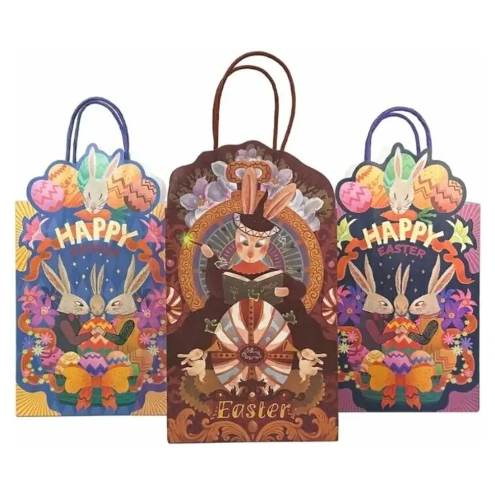 Happy Easter Paper Bags 24 Count New With Handle Unique Cute Design VINTAGE LOOK